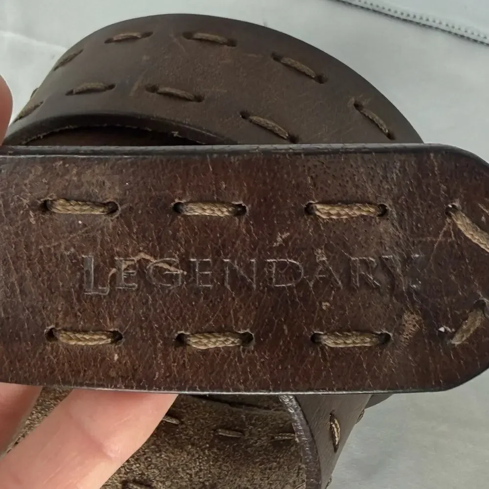 Legendary Leather Belt Mens Brown Genuine Leather Wide Stitched 43 Inch Western